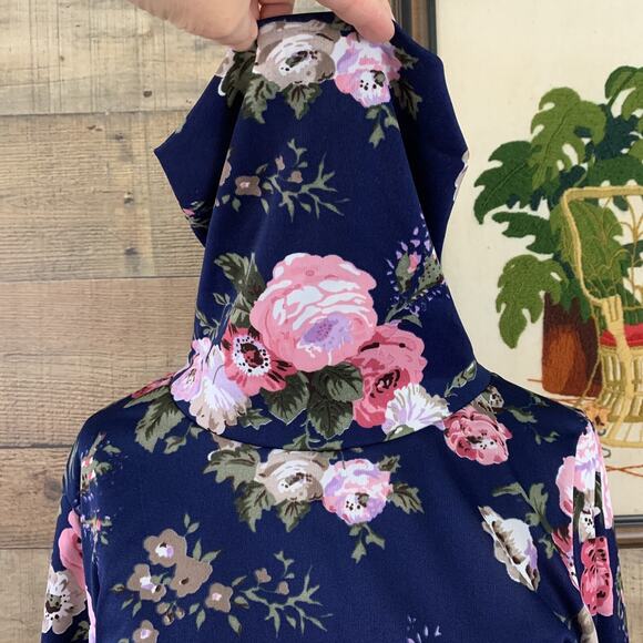 Vintage 1970’s Romantic Dark Floral Turtleneck Tie Waist Hem Size Medium - Picture 6 of 9